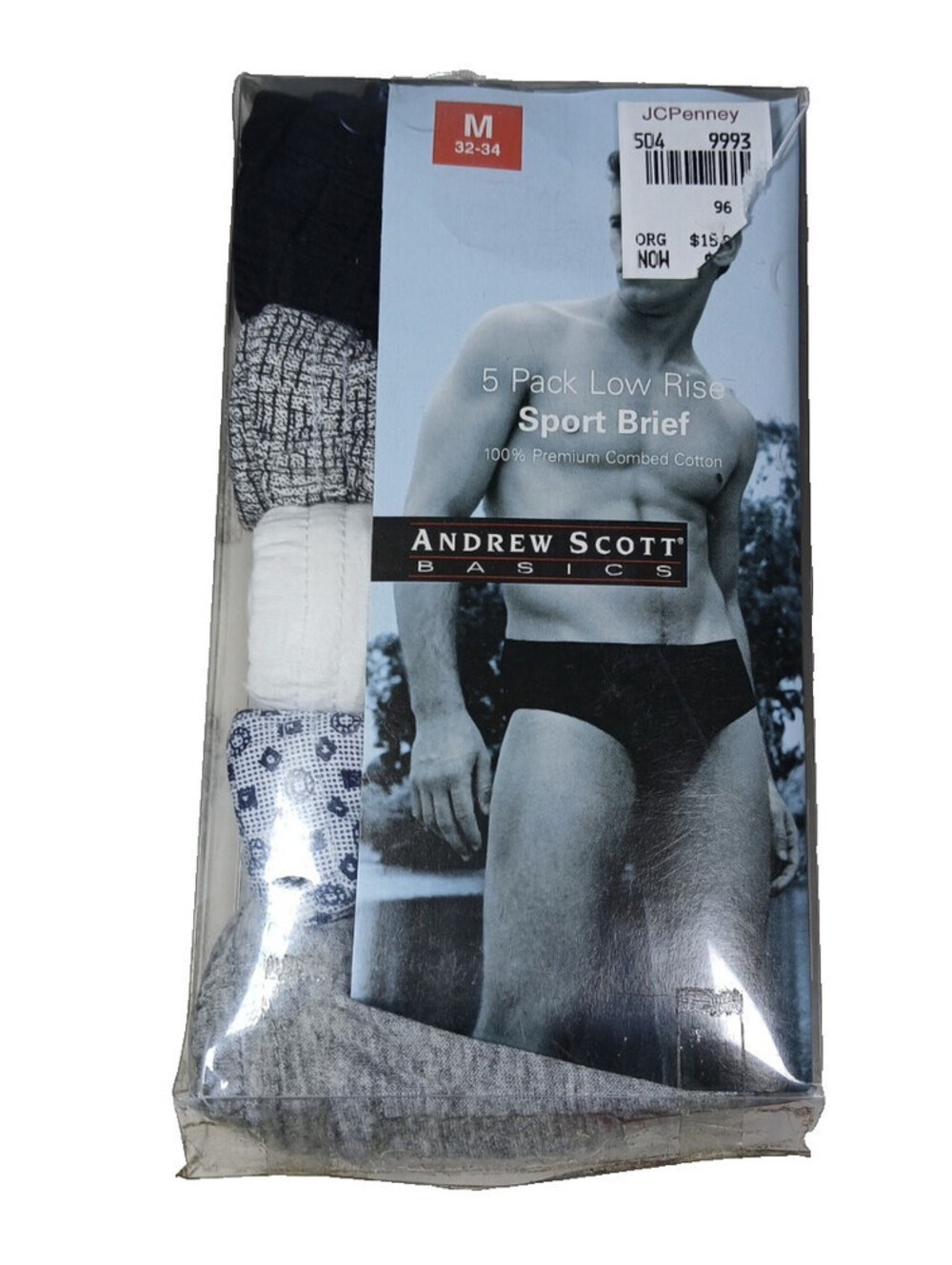 Andrew Scott Basics Low Rise Sport Brief 5 Pack Size MED 32-34 Grey Black White